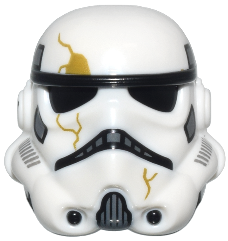 Minifigure, Headgear Helmet SW Stormtrooper with Molded Black Forehead, Eyes, Nose, Chin, and Panels on Back and Printed Dark Bluish Gray Marks and Gold Cracks Pattern (Night Trooper)