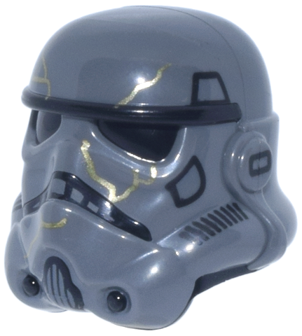 Minifigure, Headgear Helmet SW Stormtrooper with Molded Black Forehead, Eyes, Nose, Chin, and Panels on Back and Printed Black Marks and Gold Cracks Pattern (Night Trooper)