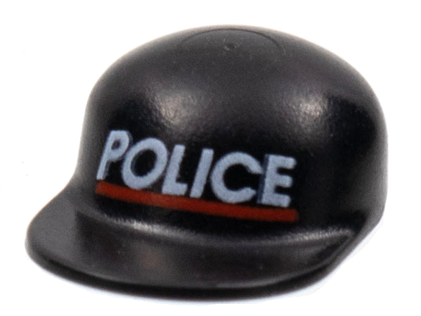 Minifigure, Headgear Cap - Long Flat Bill with White 'POLICE' and Red Line Pattern