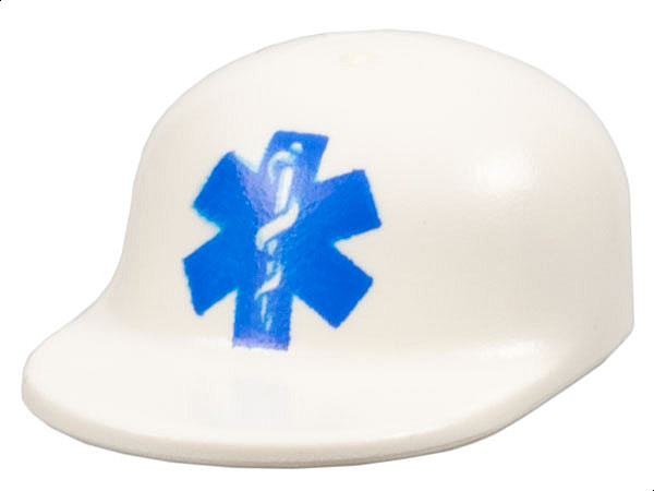 Minifigure, Headgear Cap - Long Flat Bill with Blue EMT Star of Life Pattern