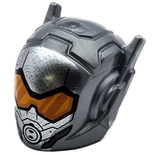 Minifigure, Headgear Helmet with Ear Antennas with Dark Orange and Bright Light Orange Visor, Black and Dark Bluish Gray Lines and Breathing Mask Pattern