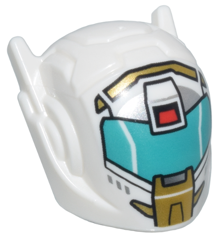 Minifigure, Headgear Helmet with Ear Antennas with Dark Turquoise, Silver, and Red Visor with Gold Trim and Lower Jaw Pattern
