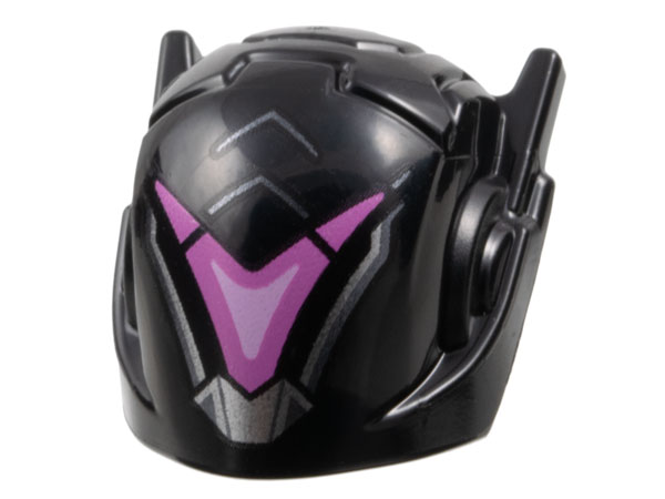 Minifigure, Headgear Helmet with Ear Antennas with Bright Pink and Dark Pink V Visor and Silver and Dark Silver Trim Pattern