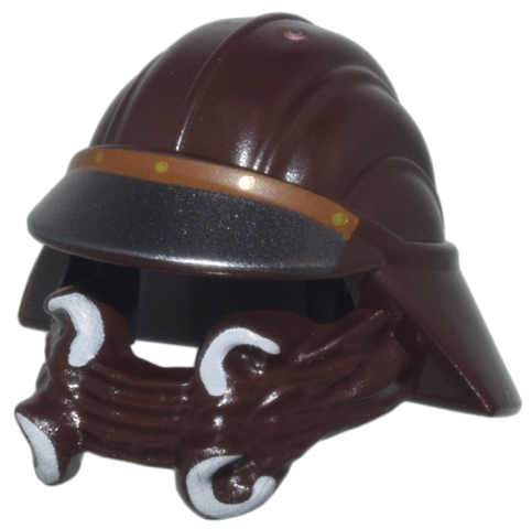 Minifigure, Headgear Helmet SW Skiff Guard with Dark Silver and Medium Nougat Visor, White Tusks Pattern