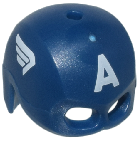 Minifigure, Headgear Helmet Mask, Hole on Top with White Letter A and Wings on Sides Pattern (Captain America)