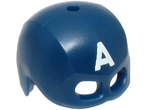 Minifigure, Headgear Helmet Mask, Hole on Top with White Letter A Pattern (Captain America)