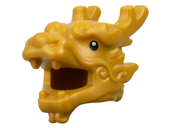 Minifigure, Headgear Head Cover, Costume Dragon with Antlers with Black Eyes Pattern