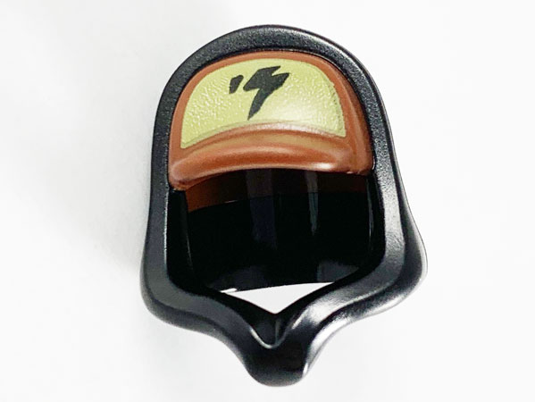 Minifigure, Headgear Hood Hoodie with Molded Reddish Brown Cap and Printed Dark Tan Panel with Black Lightning Bolt Pattern