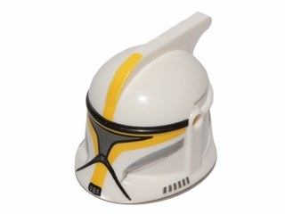 Minifigure, Headgear Helmet SW Clone Trooper with Holes, Yellow Markings and Silver Visor Pattern (Clone Trooper Commander)