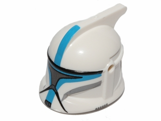 Minifigure, Headgear Helmet SW Clone Trooper with Holes, Dark Azure Markings and Silver Visor Pattern (Clone Trooper Lieutenant)