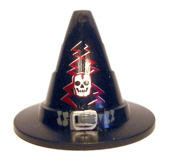 Minifigure, Headgear Hat, Wizard / Witch with Silver Buckle, Skull and Lightning Bolts Pattern