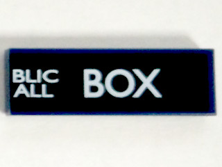 Tile 1 x 3 with White 'BLIC', 'ALL', and 'BOX' (Police Public Call Box) on Black Background Pattern (Right Side)