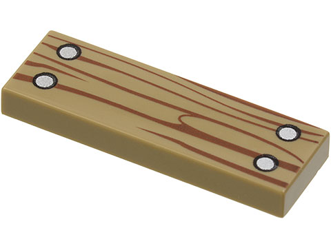 Tile 1 x 3 with Wood Grain and 4 Silver Nails Pattern