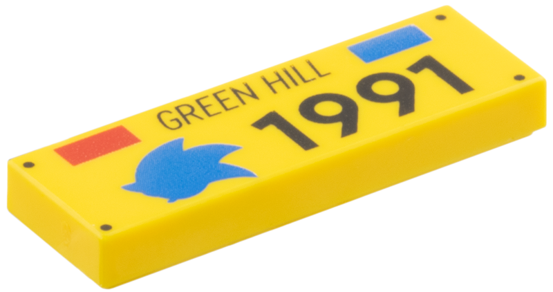 Tile 1 x 3 with Red and Blue Rectangles, Sonic Head Silhouette and Black 'GREEN HILL 1991' Pattern