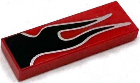 Tile 1 x 3 with Black Flames with Silver Outline Pattern