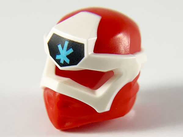 Minifigure, Headgear Ninjago Wrap Type 6 with Molded White Mask and Printed Medium Azure Ninjago Logogram Letter K on Black Background Pattern