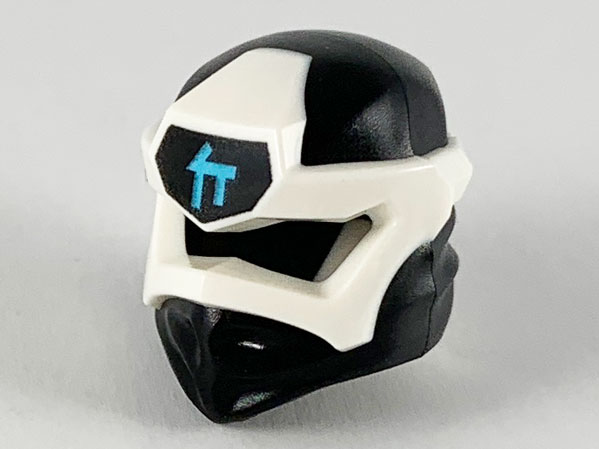 Minifigure, Headgear Ninjago Wrap Type 6 with Molded White Mask and Printed Medium Azure Ninjago Logogram Letter C on Black Background Pattern