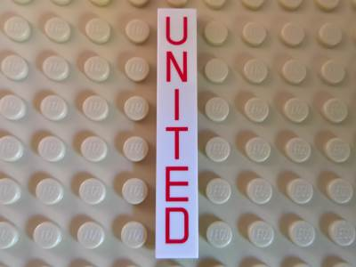 Tile 1 x 6 with Red 'UNITED' Pattern