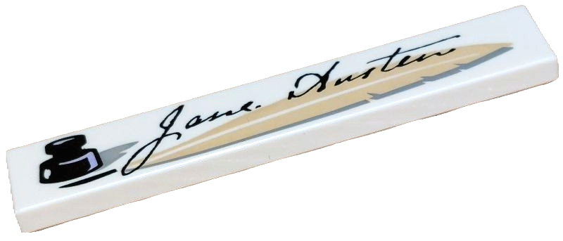 Tile 1 x 6 with Black 'Jane Austen' Signature and Inkwell with Tan Feather Quill Pen Pattern