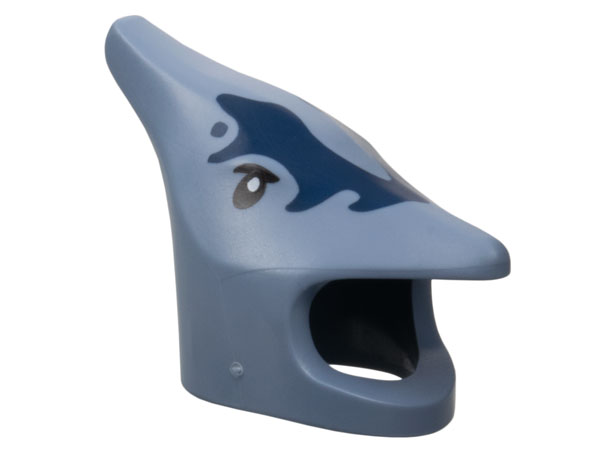 Minifigure, Headgear Head Cover, Costume Pterodactyl with Dark Blue Markings, Black and White Eyes Pattern