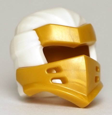 Minifigure, Headgear Ninjago Wrap Type 7 with 4 Slits on Front with Molded Pearl Gold Armor Pattern