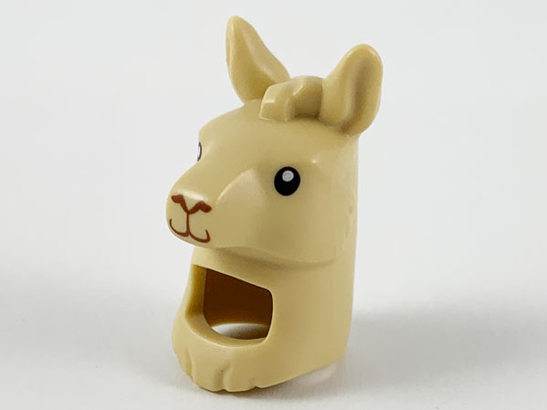 Minifigure, Headgear Head Cover, Costume Llama Head and Neck with Black Eyes, Reddish Brown Nose and Mouth Pattern