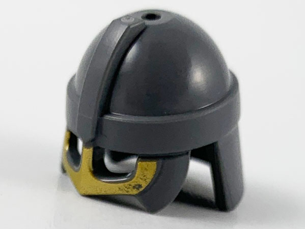 Minifigure, Headgear Helmet with Cheek Guard and Neck Protector with Gold Front Pattern