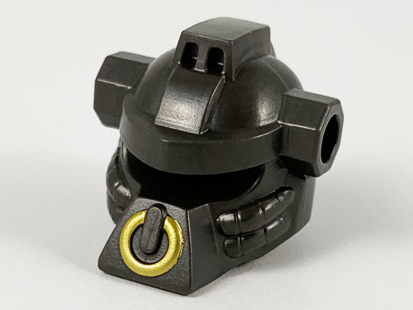 Minifigure, Headgear Helmet with Holes on Sides for Accessories, Protruding Mouth Guard with Gold Ring Pattern