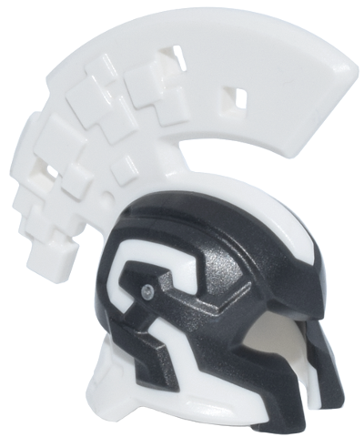 Minifigure, Headgear Helmet with Cheek Protection and Large Pixelated Crest with Molded Pearl Dark Gray Frame Pattern