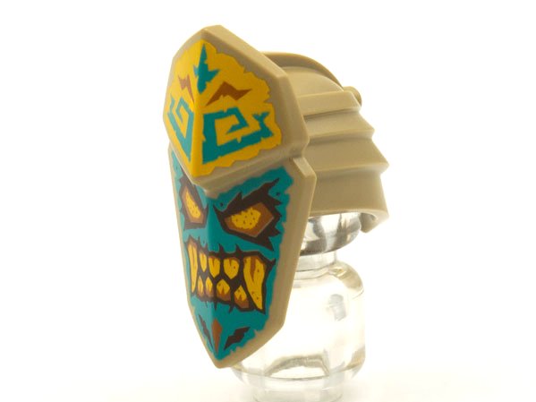 Minifigure, Headgear Islander Mask Dark Turquoise Face, Bright Light Orange Eyes and Teeth Pattern