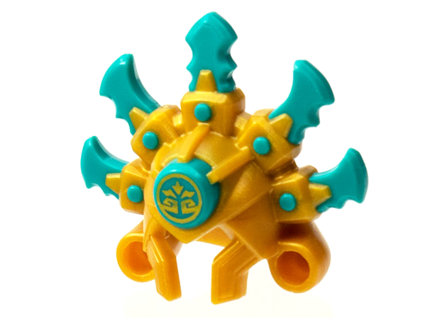 Minifigure, Headgear Headdress Islander with Dark Turquoise Blades and Trim and Gold Logo Pattern