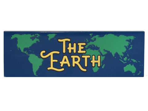 Tile 2 x 6 with Gold 'THE EARTH' and Green World Map Pattern