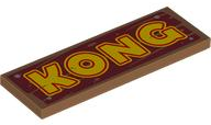 Tile 2 x 6 with Yellow and Red 'KONG' on Dark Red Wood Grain with 4 Silver Nails Pattern