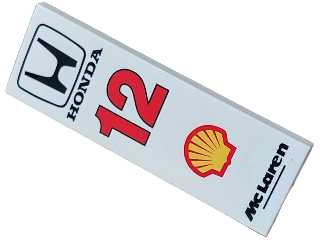 Tile 2 x 6 with Black 'McLaren' and 'HONDA', Yellow Shell Logo and Red '12' Pattern