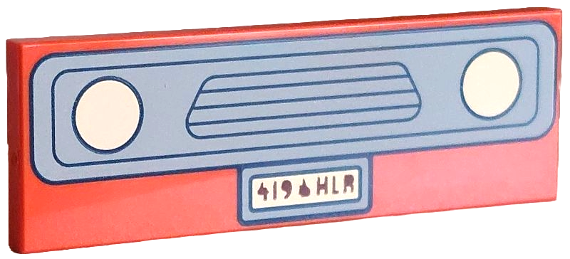 Tile 2 x 6 with Bright Light Yellow Headlights and License Plate with Reddish Brown '419' Thumb 'HLR', Light Bluish Gray Grille, Black Outline Pattern