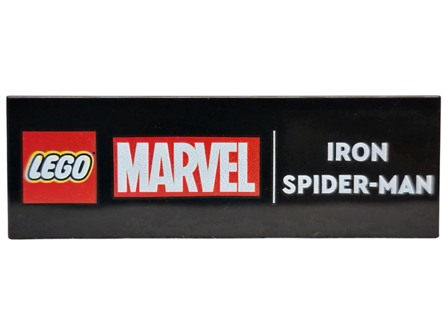 Tile 2 x 6 with Red LEGO Marvel Logo and White 'IRON SPIDER-MAN' Pattern