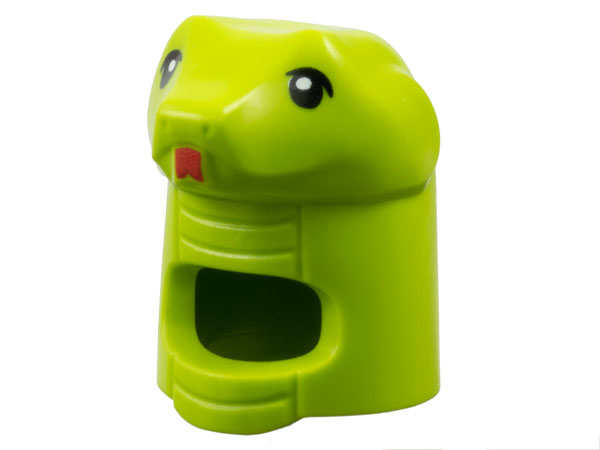 Minifigure, Headgear Head Cover, Costume Snake with Black Eyes and Red Tongue Pattern