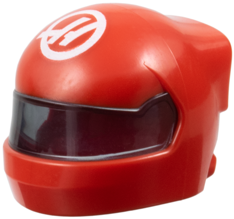 Minifigure, Headgear Helmet Formula 1 with Molded Trans-Black Visor and Printed Haas Logo Stylized White Capital Letter H in Circle Pattern