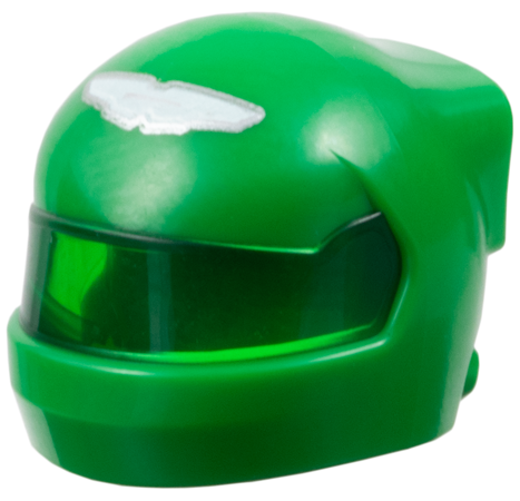 Minifigure, Headgear Helmet Formula 1 with Molded Trans-Green Visor and Printed Silver and White Aston Martin Logo Pattern