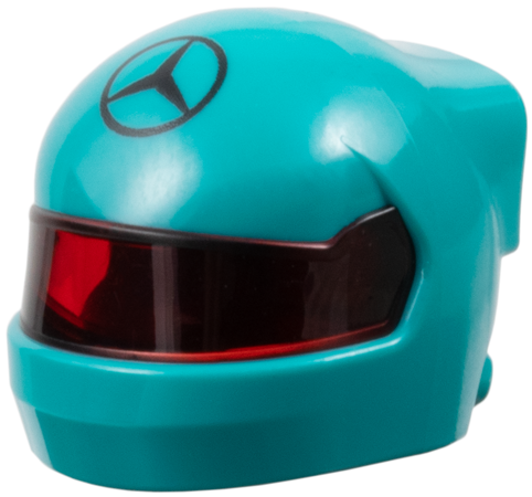Minifigure, Headgear Helmet Formula 1 with Molded Trans-Red Visor and Printed Black Mercedes-Benz Logo Pattern