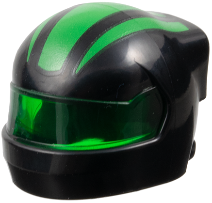 Minifigure, Headgear Helmet Formula 1 with Molded Trans-Green Visor and Printed Bright Green Stripes Pattern