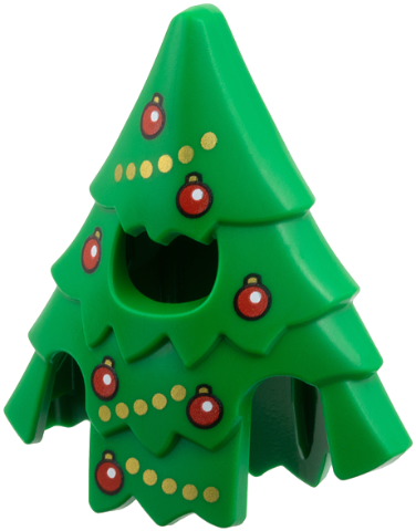 Minifigure, Headgear Head Cover, Costume Pine Tree with Red Christmas Baubles and Gold Beads Pattern