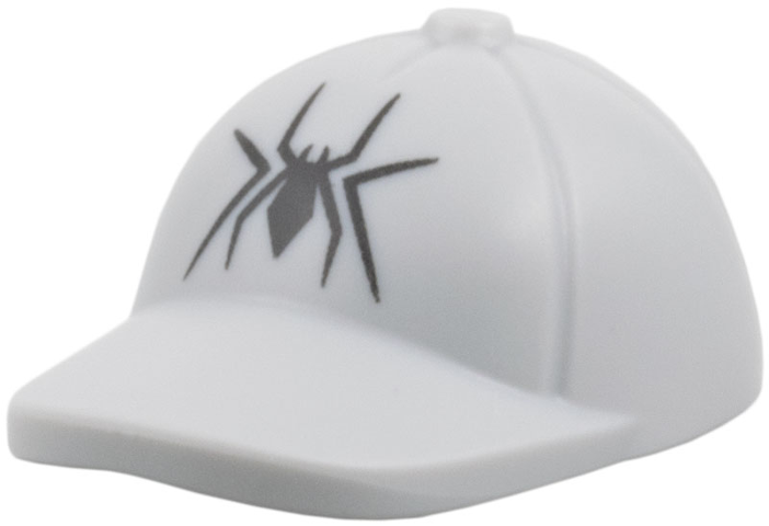 Minifigure, Headgear Cap - Short Smooth Curved Bill with Seams and Button on Top with Black Spider Pattern