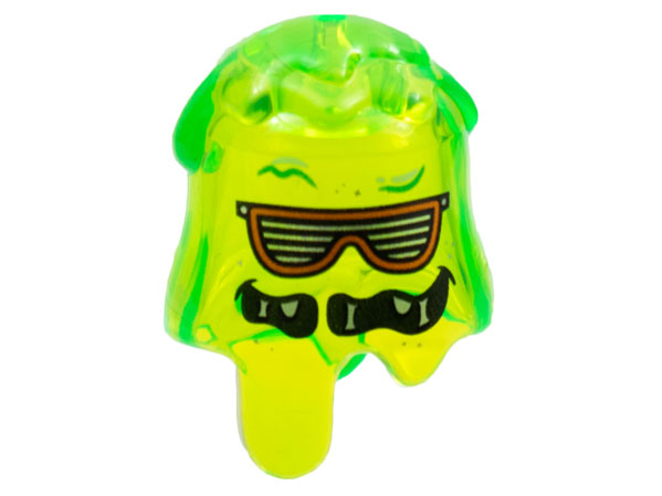 Minifigure, Headgear Head Cover, Slime with Orange Sunglasses, Silver Striped Lenses, Black Mouth Pattern