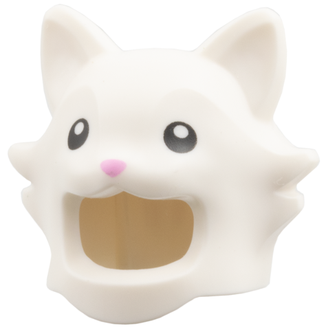 Minifigure, Headgear Head Cover, Costume Cat with Black Eyes, Bright Pink Nose Pattern