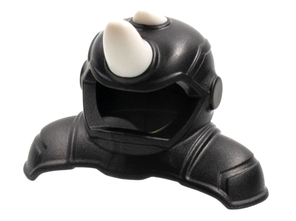 Minifigure, Headgear Helmet with Shoulder Pads with Molded White Rhinoceros Horns Pattern