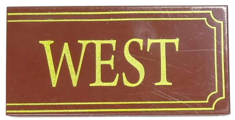 Tile 2 x 4 with Yellow 'WEST' and Fancy Outline Pattern