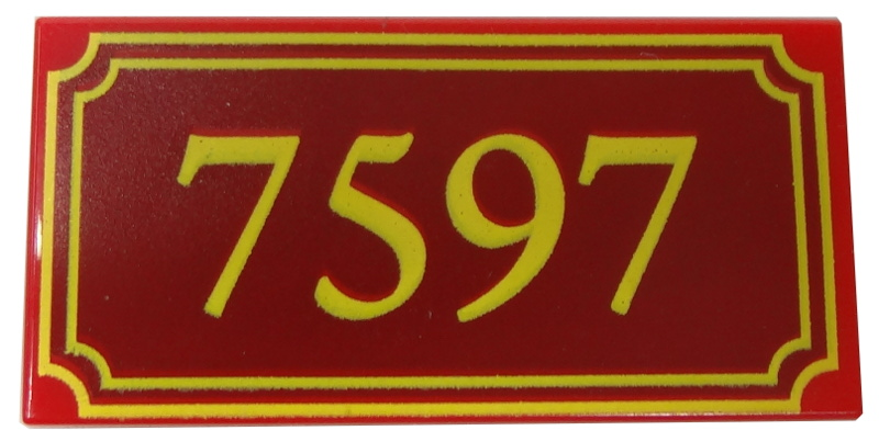 Tile 2 x 4 with Yellow '7597' and Fancy Outline Pattern