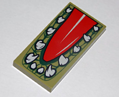 Tile 2 x 4 with Red Tongue and Crocodile Teeth Pattern