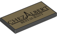 Tile 2 x 4 with 'CHEZ ALBERT RESTAURANT' on Tan Background with Dark Red Border Pattern